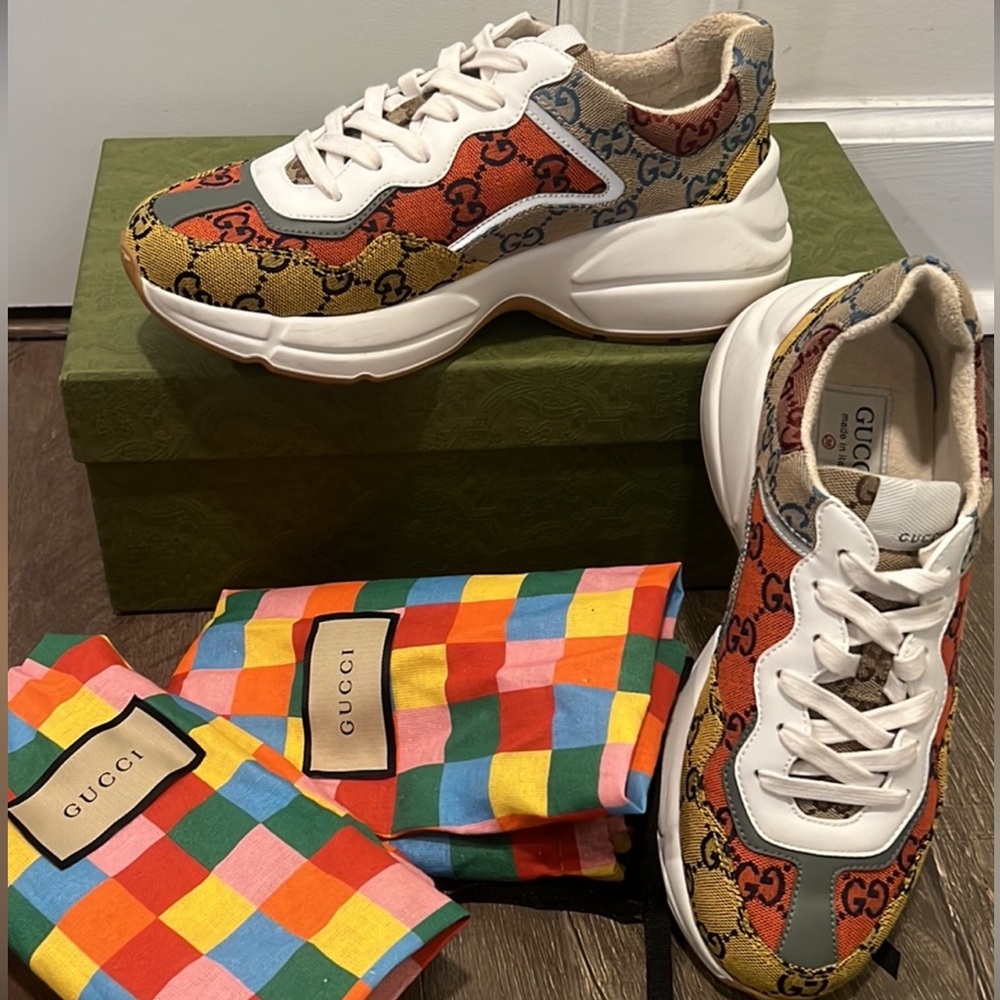 🧡💛Gucci Rhyton GG Multicolor Sneaker Sz 38 - Picture 3 of 13